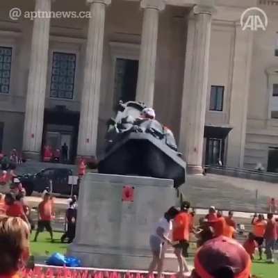 Statues of Queen Victoria and Queen Elizabeth II have been toppled, desecrated, and damaged by a mob during protests in Canada on the country's national day over the country's colonial past.