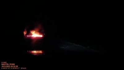 Cement truck collides into oncoming traffic and catches fire
