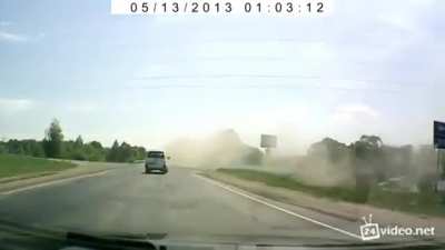 Car flies 11(?) meters in the sky