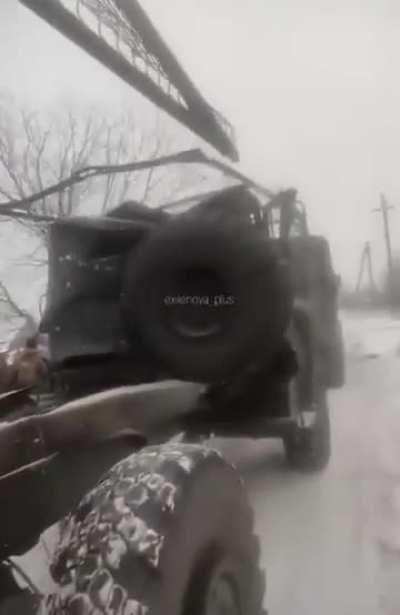 A Russian 2B5 Grad MLRS is seen to be badly damaged by a Ukrainian drone strike. Location Unknown - January 2026
