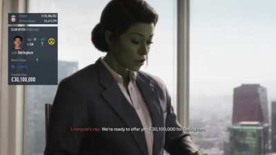 She-Hulk's VFX occasionally looks like videogame cutscenes so I've added FIFA career mode details to this one [OC]