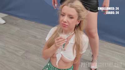 Adriana Sweetblonde's facial expression as she swallows all that cum says it all