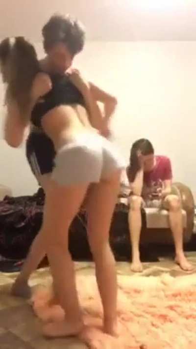 She went for his shorts first, but ended up getting wedgied and pantsed.