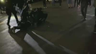 Person refusing to leave the area gets lit up by pepper balls - Portland 4th September