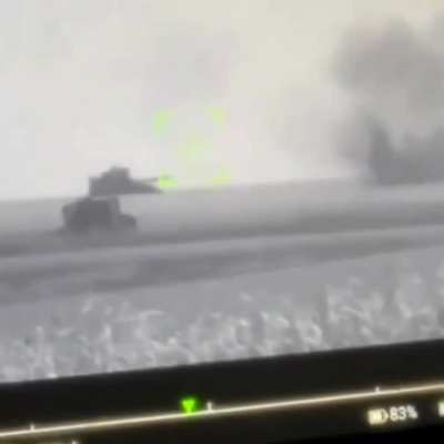 A Ukrainian Stugna-P ATGM operator guides his missile into the turret of a Russian T-72 MBT. Kursk Oblast.