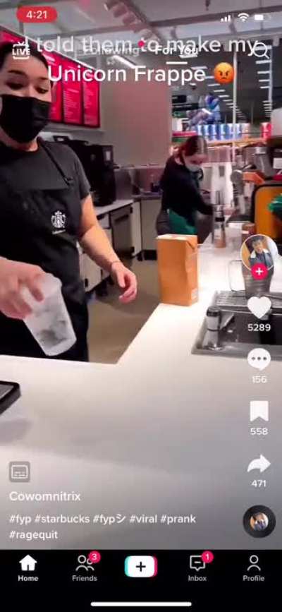 he got a bit mad cuz they didn’t made his frappe