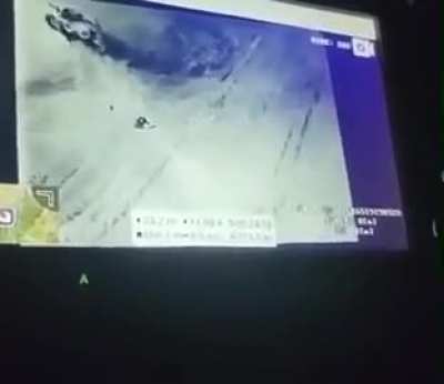 Isis guy firing his weapon on an Iraqi Humvee at point blank gets ran over by the humvee and dies instantly. This footage was during a night operation in a field, 2023.