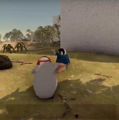 I was told to post this video from my penguin-based heist game on this subreddit. (For context: the guard is being scared by an inflatable walrus)