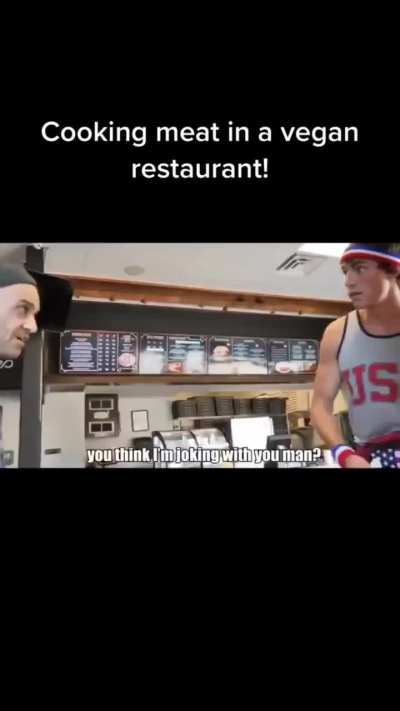 POS Youtuber cooks meat in a vegan restaurant