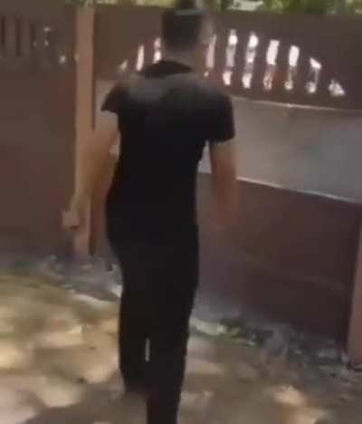 While kicking a wall.