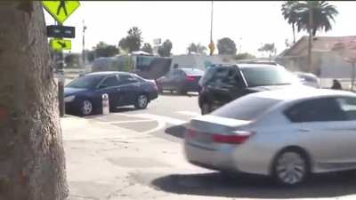 LA News crew does a story about the most dangerous intersection in the area and witnesses an accident live.