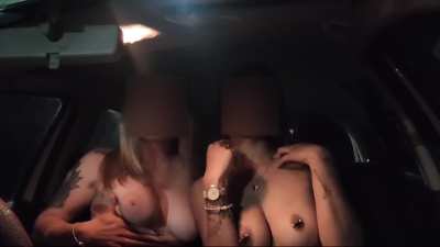 Topless with my friend in my car
