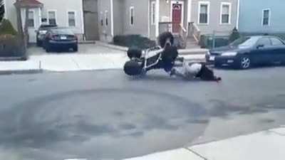 Doing donuts in the street then faceplanting onto the road