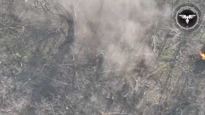 Russian shoots fpv drone, which catches fire and hits another russian