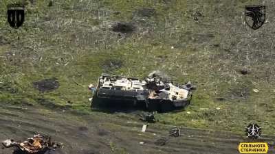 African mercenary of the Russian army fighting against a Ukrainian drone of the 