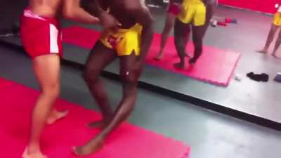 Here's some physical cringe for you: (Guy dislocates his friends leg while doing a low kick demonstration)