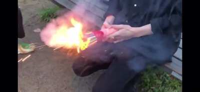 Japanese guy blows up fireworks