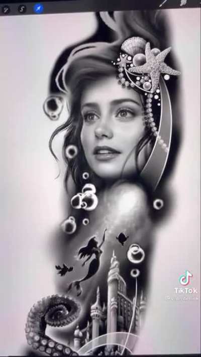 Detailed Little Mermaid tattoo
