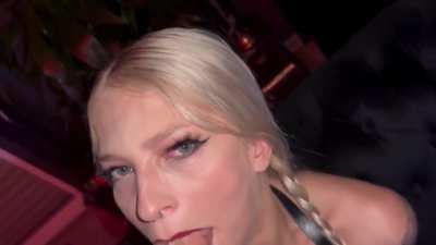 Tied Blonde tries... but it's too big for her throat!