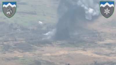 The Ukrainian 8th Mountain Assault Battalion Destroying a Russian Vehicle Carrying Ammo with a Javelin
