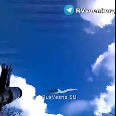 Gun cam footage of a FPV drone being shot down at close range