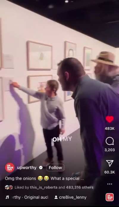 Nephew surprises his aunt with a painting he made of her that earned finalist placement in an art competition