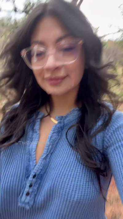 Hiking with no bra and cum on my face