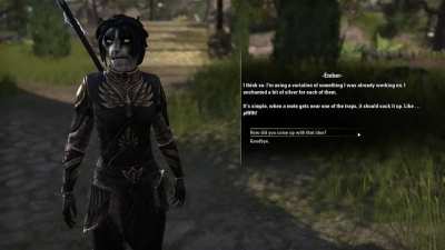 Found possibly the best voiceline in the entire game in High Isle - I didn't know Khajiit could even make that sound. Thanks, Ember!