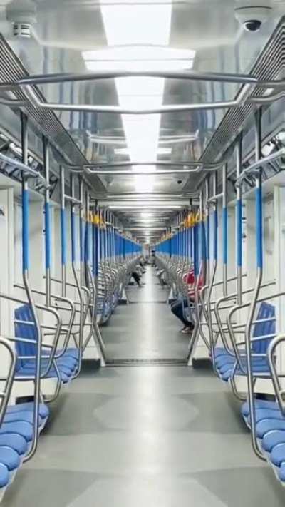 Looking down the subway train