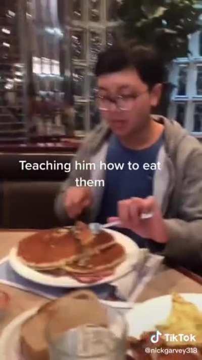 Trying pancakes for the first time