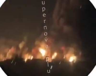 Russian air defense wildly firing around  burning oil depot, Fedosia, Crimea