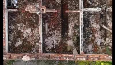 A Ukrainian drone dropping a munition on two Russian soldiers doing illicit activities. 03.10.2022.