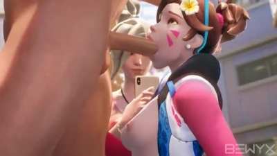 Mercy recording D.VA sucking cock (Bewyx)