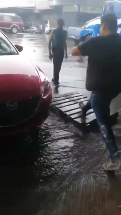 Boss didn't want to wet his shoes.