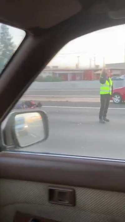 Modesto, CA motorcycle and multi car accident during morning commute.