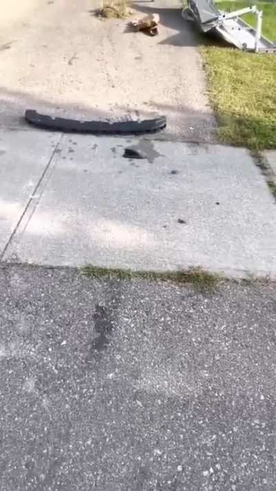 Woman rams her car into a house, it then catches fire before becoming fully engulfed in flames