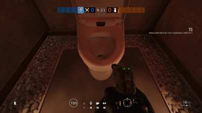 Toilet bowl seems to be really pissed about me throwing grenade into him