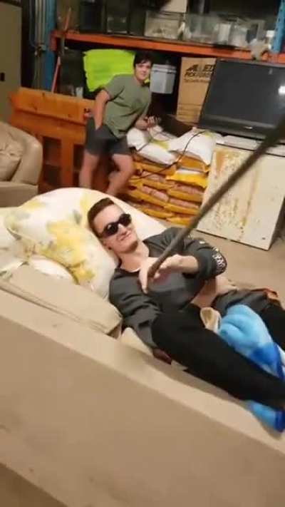 My friends and I were filming a skit, little did I know his eyes were actually closed...I can still feel the thwack on my head.