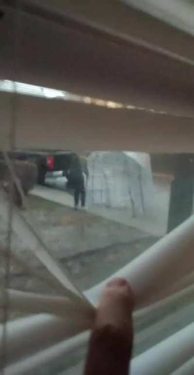 Neighbor's porch greenhouse landed in front our yard. This is my girlfriends attempt to return it