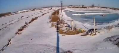 Driving a tractor on ice