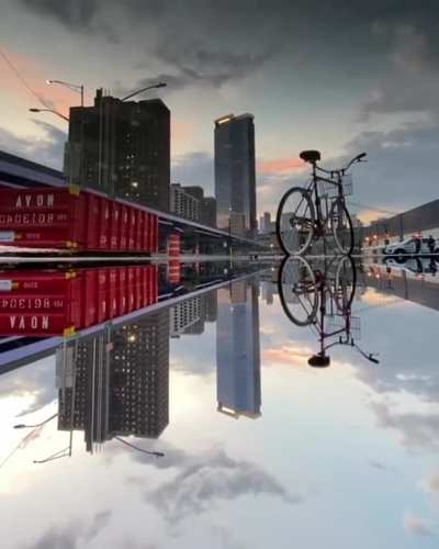 The reflection from the puddle...