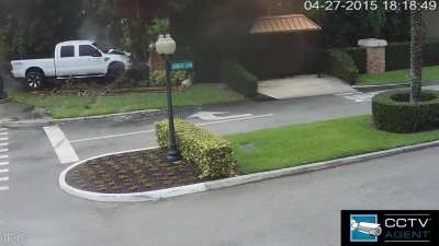 brick sign demolished by truck