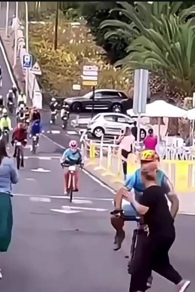 The cyclist was headed for the finish line