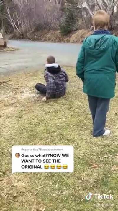 Guy trying to kick a tree stump... how did he fall all the way over there lmao
