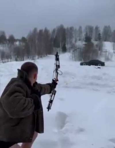 Winter Olympics? Who cares! Snow archery practice in the outskirts of Moscow