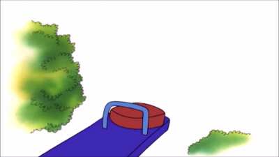 Caillou falls off the seesaw.