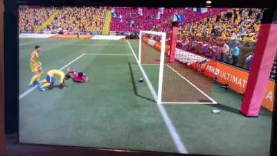 Comedy: My GK tripped over my CB, his ST fell over my GK, then my CB fell over them both. Then I scored an own goal