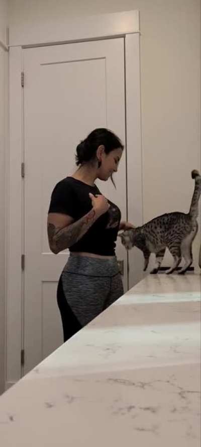 A year ago she found this stray cat on a busy street. And look at them now, they totally love each other. What a lovely relationship.