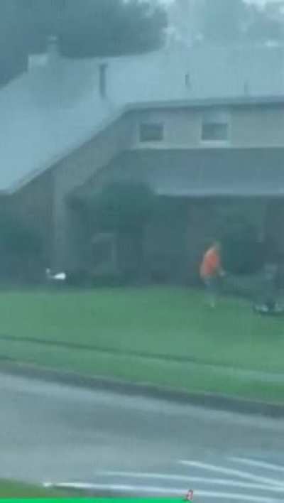What possible could be on the line he has to mow the law in a storm.