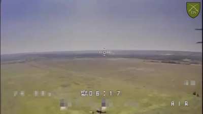 Ukrainian FPV drone hit a small Russian observation drone that was searching for targets somewhere in the Donetsk region. Drone operators from the 